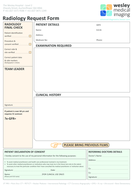 Radiology Request Form Wesley Medical Imaging