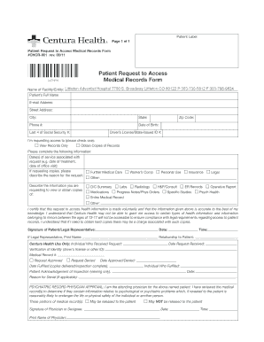 Littleton Adventist Hospital Medical Records  Form
