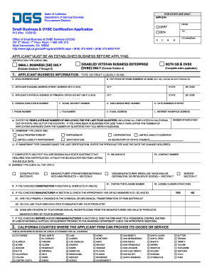 Small Business &amp; DVBE Certification Application Std 812 Smc  Form