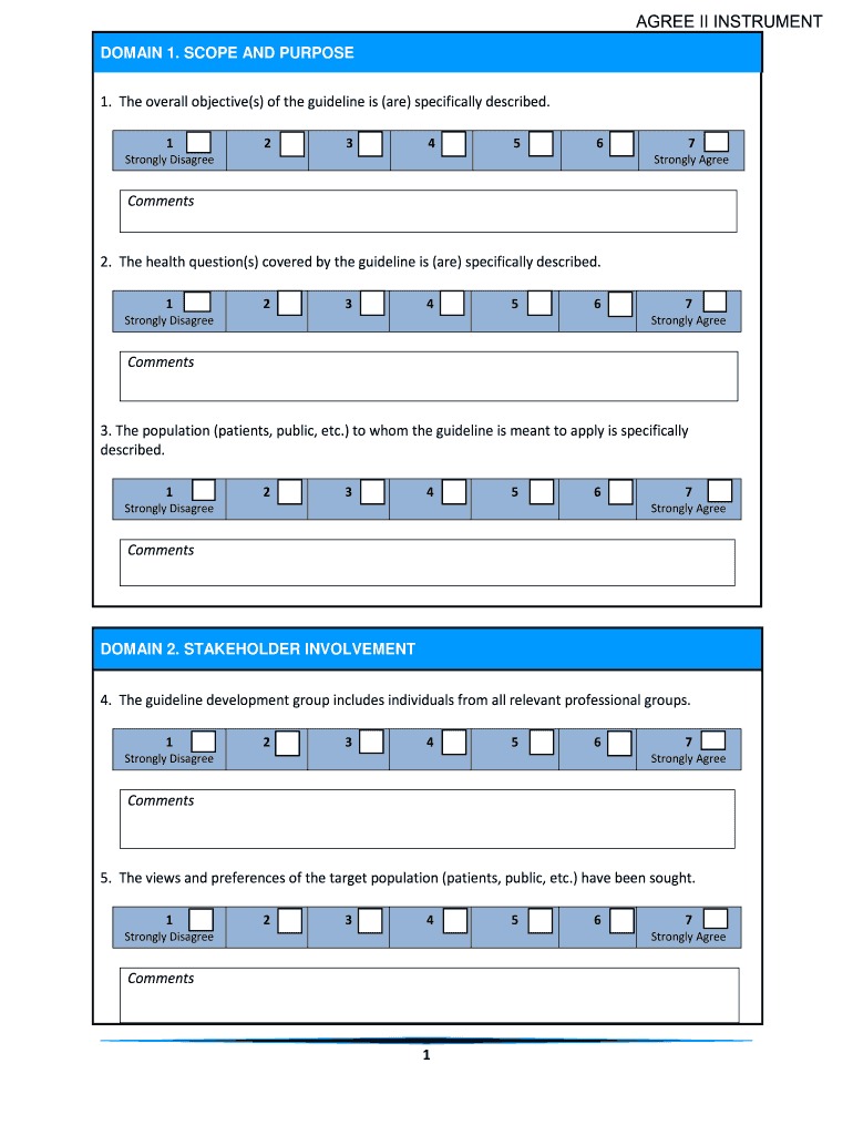 Example of How to Use Agree Ii Tool for Guidelines  Form