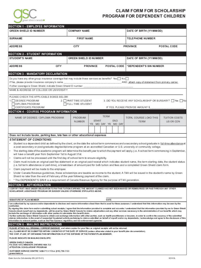  Green Shield Dependent 2015-2024