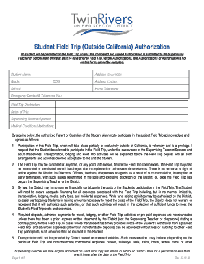 Twin Rivers Unified School District Field Trip Permission Form