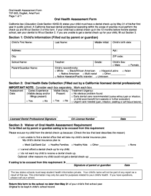 School Health Assessment Form