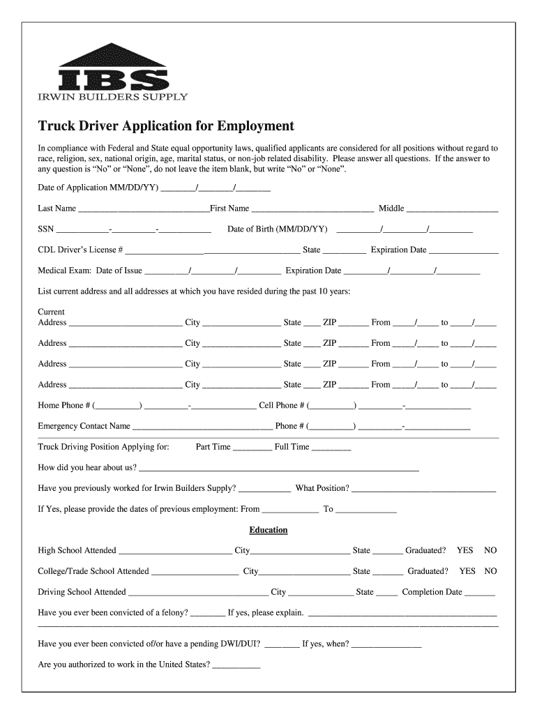 Get and Sign Truck Driver Application  Form