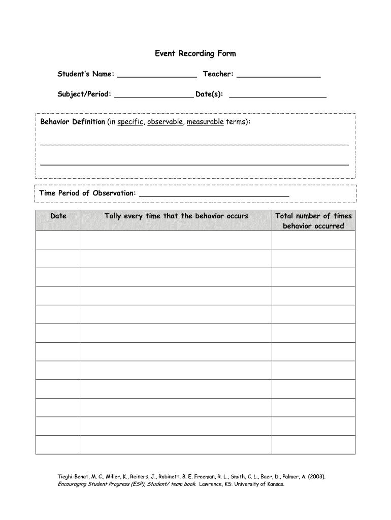 Event Recording Data Sheet  Form