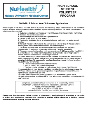 Nassau University Medical Center Volunteer  Form
