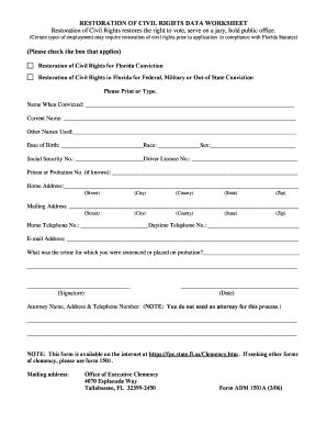 Restoration of Civil Rights Data Worksheet  Form