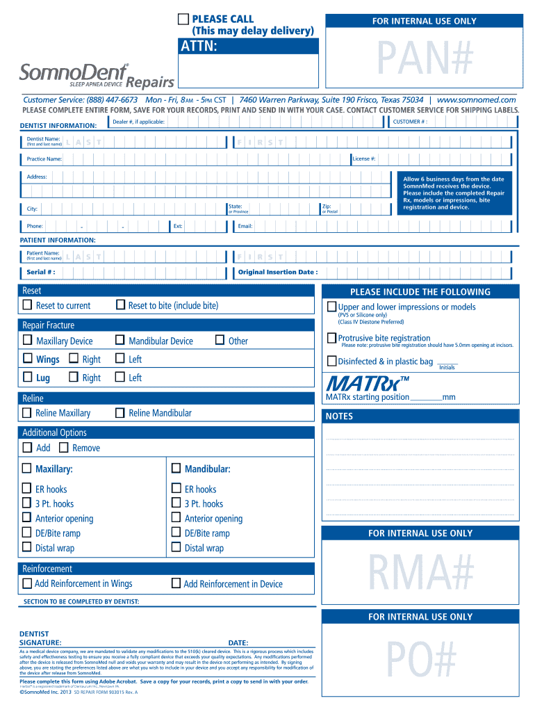 Somnomed Repair Form