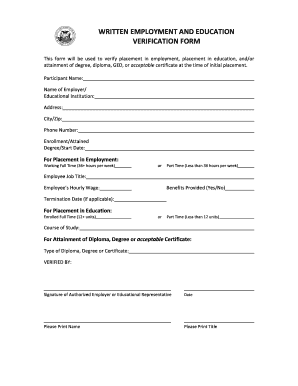 OEWD Form 117 Written Employment and Education Verification Form