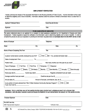 Get and Sign Employment Verification the Housing Authority of Fulton County Hafc  Form