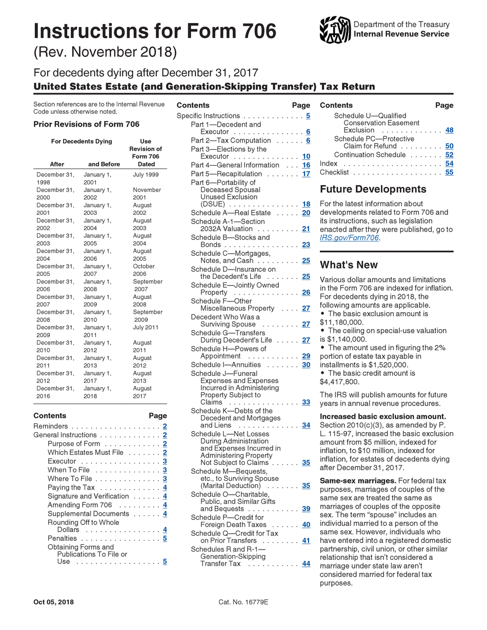  Irs Form 706 Instructions 2018