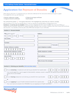Network Rail Application for Benefits Form PM65d