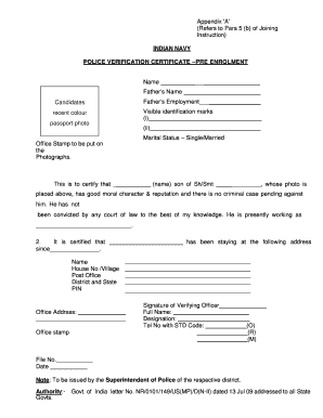 Indian Navy Police Verification Form