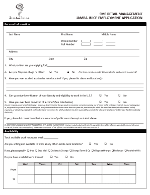 Jamba Juice Application  Form