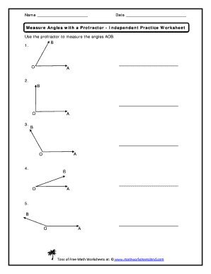 Measure Angles with a Protractor Independent Practice Worksheet  Form