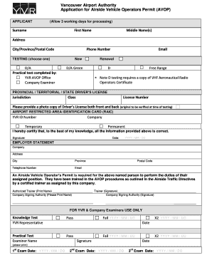 Yvr Raic Application  Form