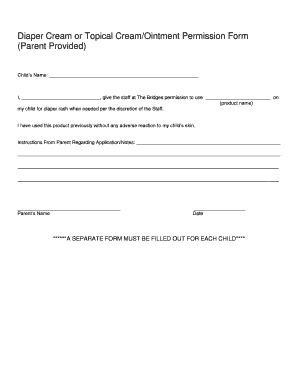 Diaper Cream Permission Form