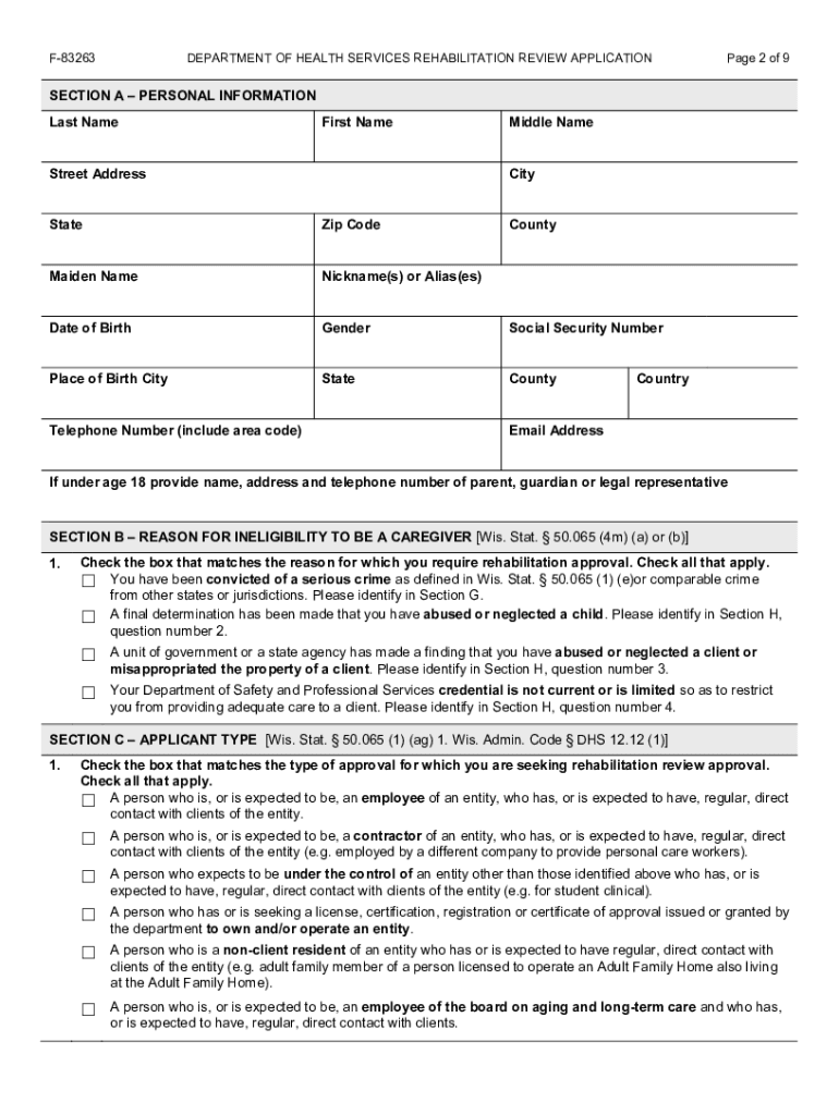 Rehabilitation Review Application and Instructions Wisconsin  Form