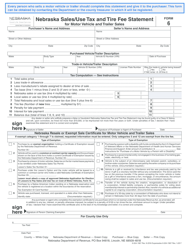 Nebraska Form 6