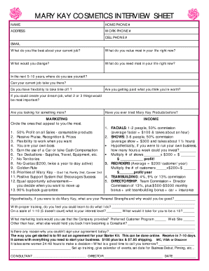 Mary Kay Interview Sheet MoledaOnline  Form