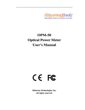 OPM 50 Optical Power Meter User&#039;s Manual ShinewayTech  Form