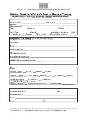 Detailed Physician&#039;sDoctor&#039;s Referral Massage Therapy  Form