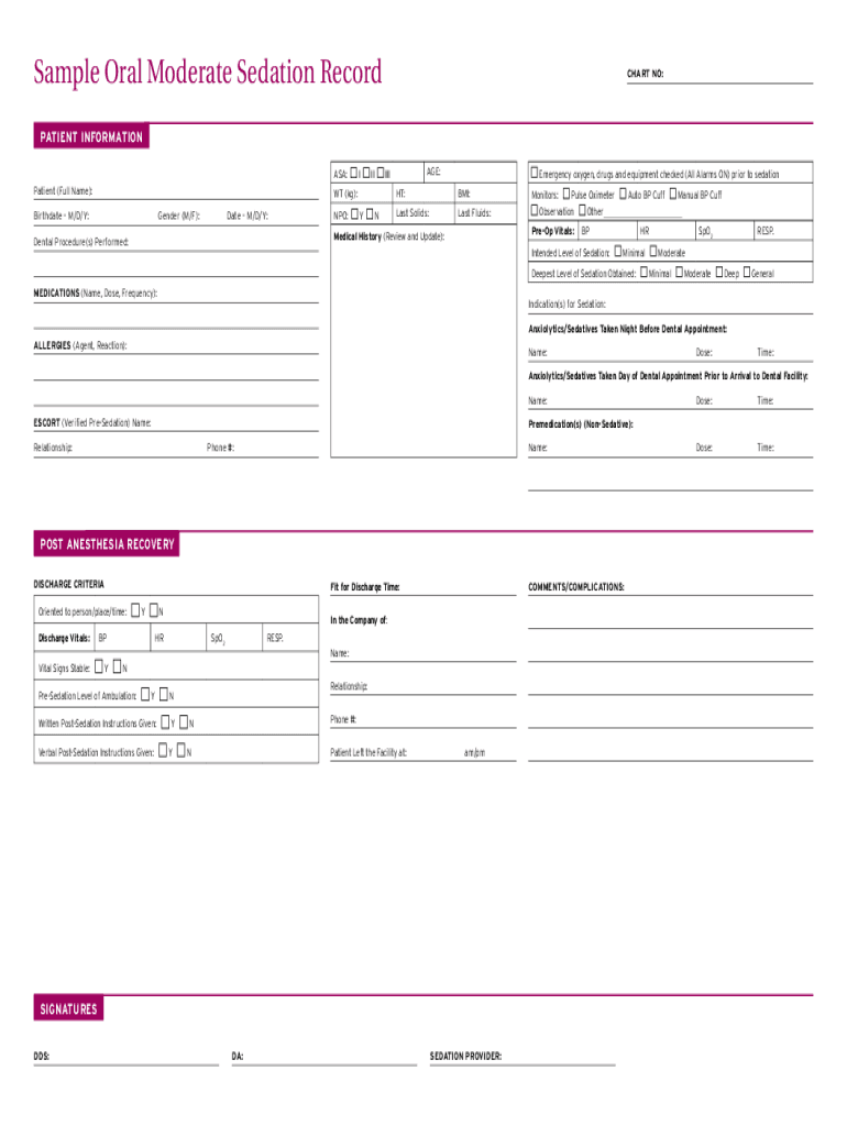 Sample Oral Moderate Sedation RecordCHART NOPATIE  Form