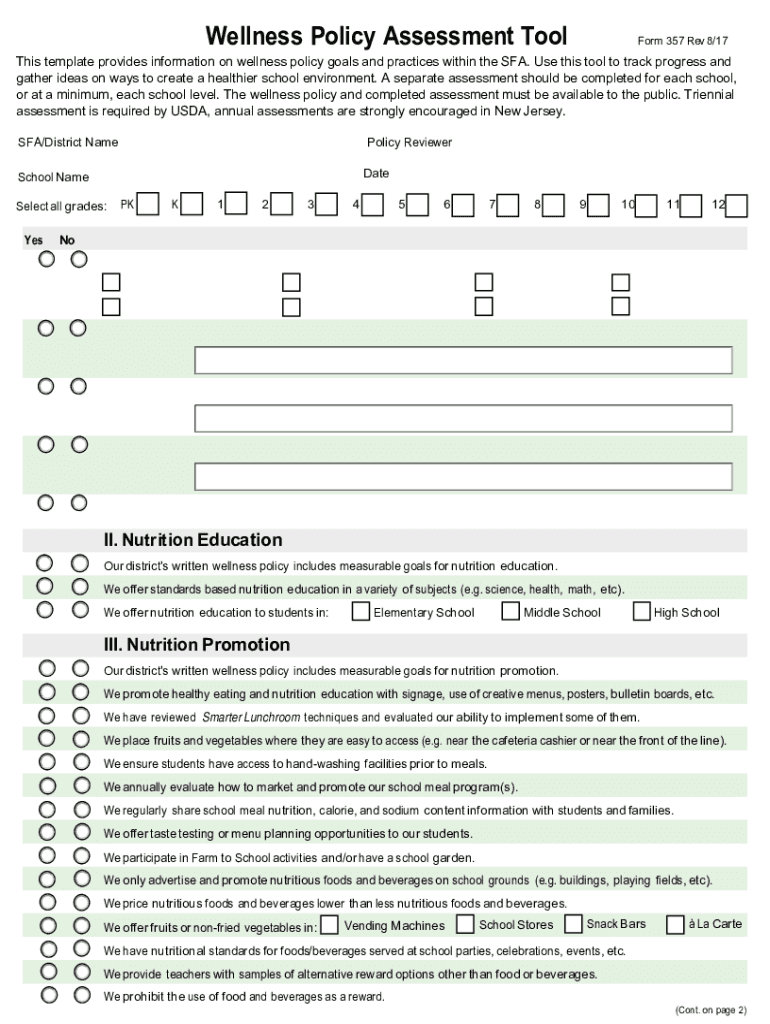 Wellness Policy Assessment  Form