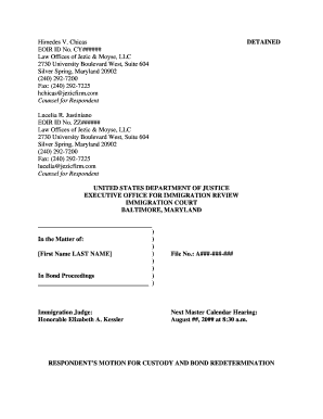 Sample Motion for Custody and Bond Redetermination  Form