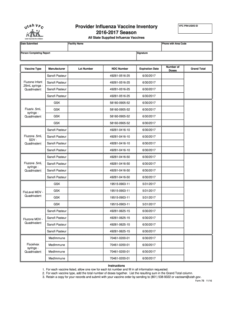  Vaccine Inventory Log Sheet 2016-2024