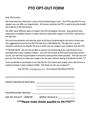PTO OPT OUT FORM Milford Public Schools