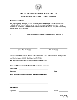 Liability Insurance Hearing Cancellation Form Ncdot