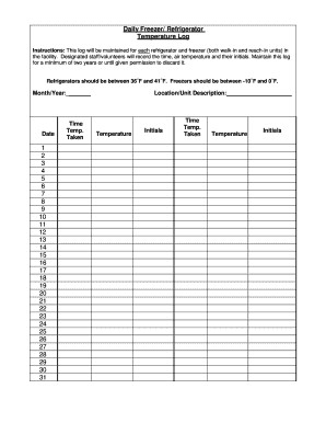  Instructions This Log Will Be Maintained for Each Refrigerator and Zer Both Walk in and Reach in Units in 2018-2024