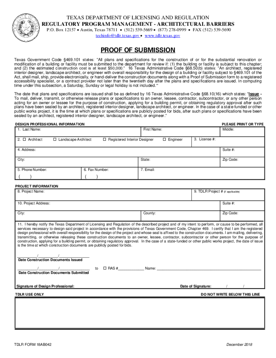 Tdlr Proof of Submission Form