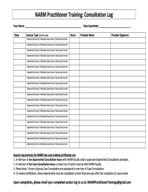 NARM Practitioner Training Consultation Log NARM Training Institute  Form