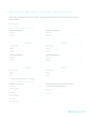 Business Account Closure Instructions Barclays Co Uk  Form