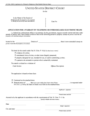 Application for a Warrant by Telephone or Other Reliable Electronic Means  Form