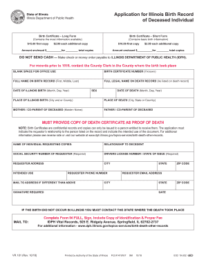 Application for Birth Record of Deceased Individual IDPH Illinois Gov  Form