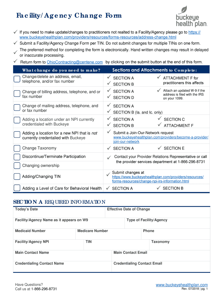 FacilityAgency Change Form