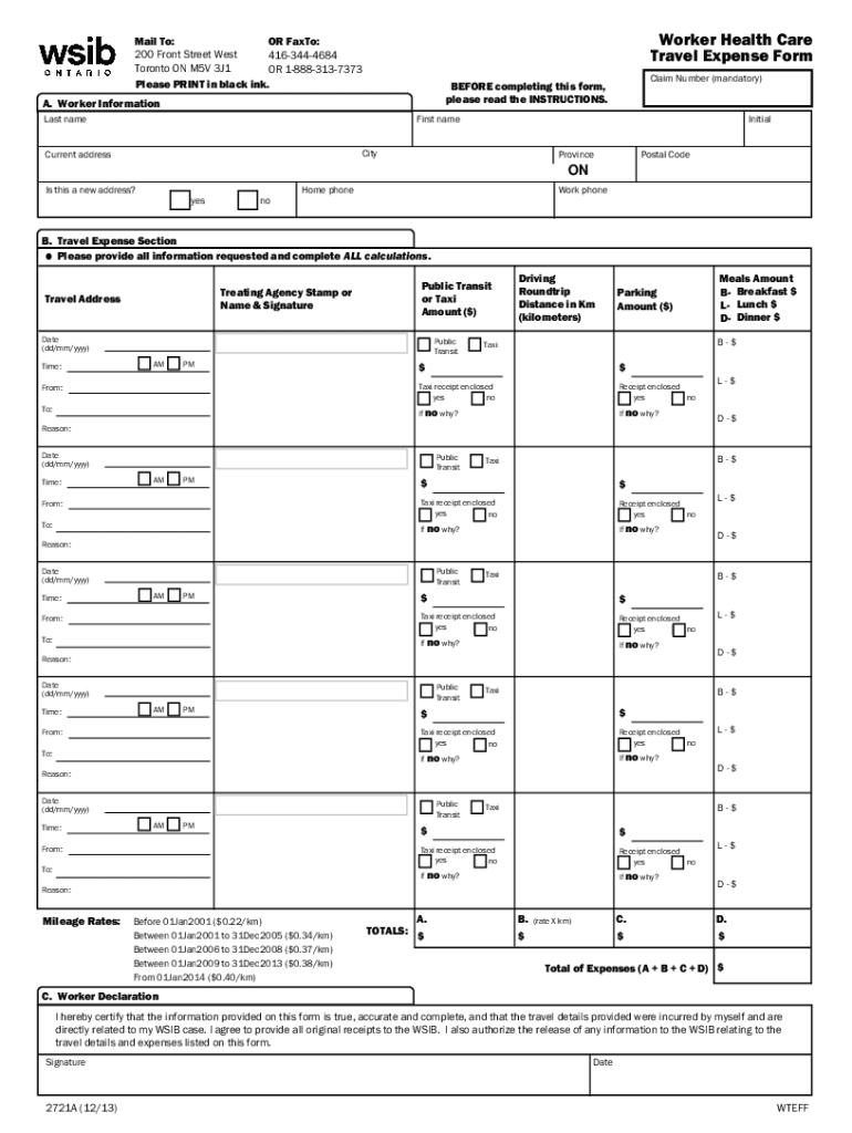  Wsib Travel Expense Form 2013-2024