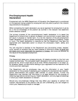 Pre Employment Health Declaration Form Nsw