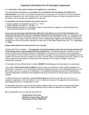 Exemption Application for RNLPNAPRN Florida Board of Nursing  Form