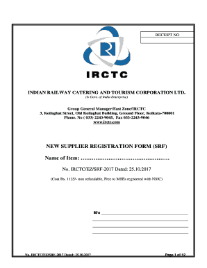 NEW SUPPLIER REGISTRATION FORM SRF Name of IRCTC Com