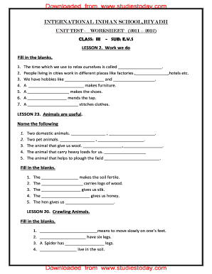 Evs Worksheet for Class 3  Form