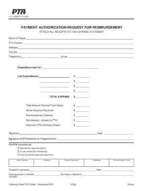  Pta Form Reimbursement 2018-2024