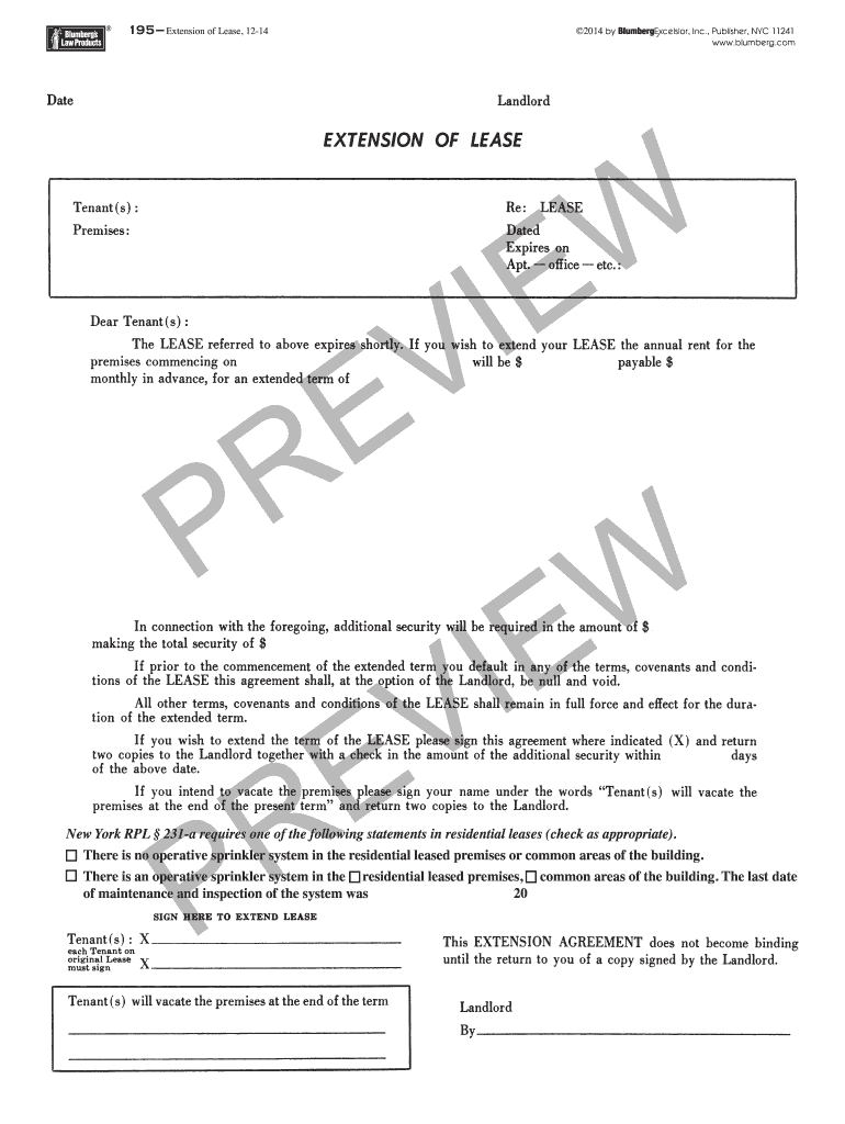195 Extension of Lease, 12 14  Form