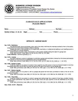 Wyandotte County Garage Sale Permit  Form