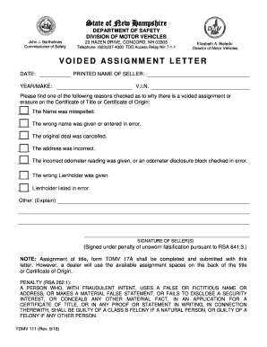  New Hampshire Voided Assignment Letter 2018-2024