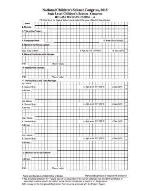 National Children's Science Congress Registration Form a