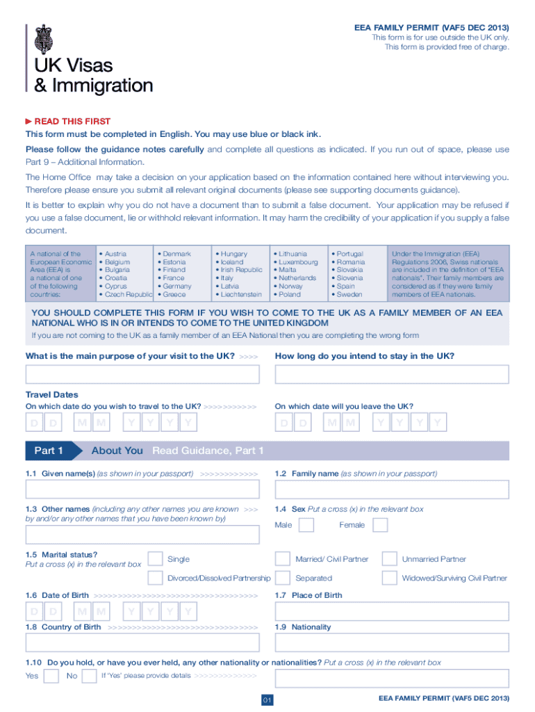 EEA Family Permit VAF5 Dec  Form